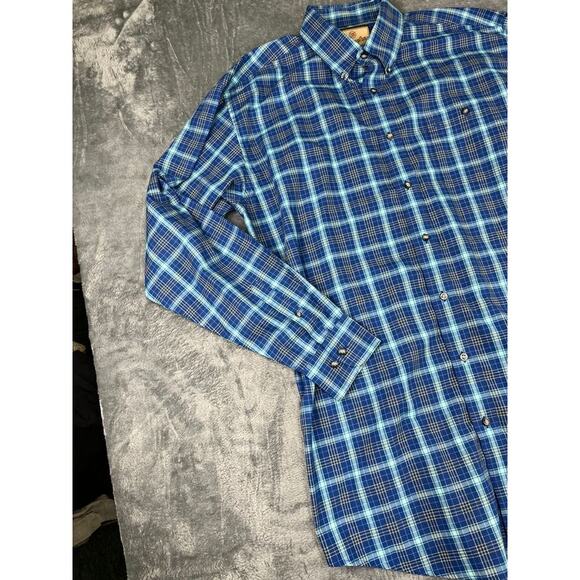 Wrangler Men’s Dress Button Western Blue Striped Shirt Size: XLT excellent - Picture 5 of 10